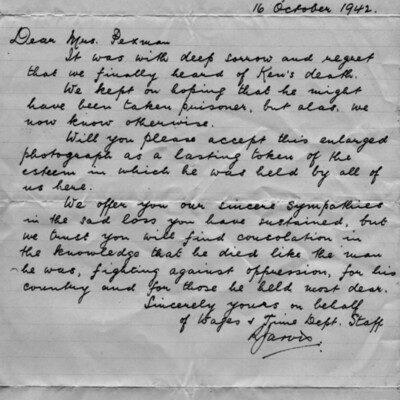Letter from Appleby-Frodingham Steel Company to Mabel Pexman